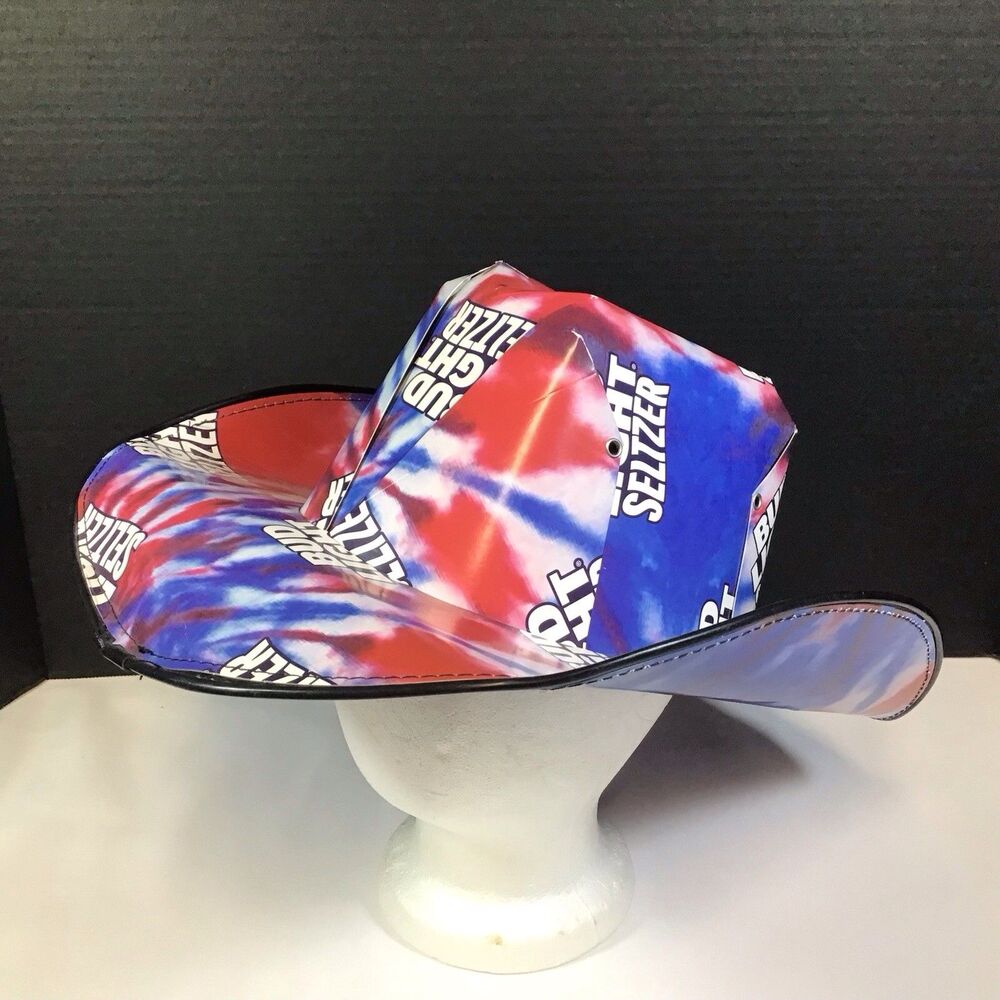 Bud Light Seltzer Cowboy Hat Unisex Cardboard Paper Tye Dye Red White Blue
